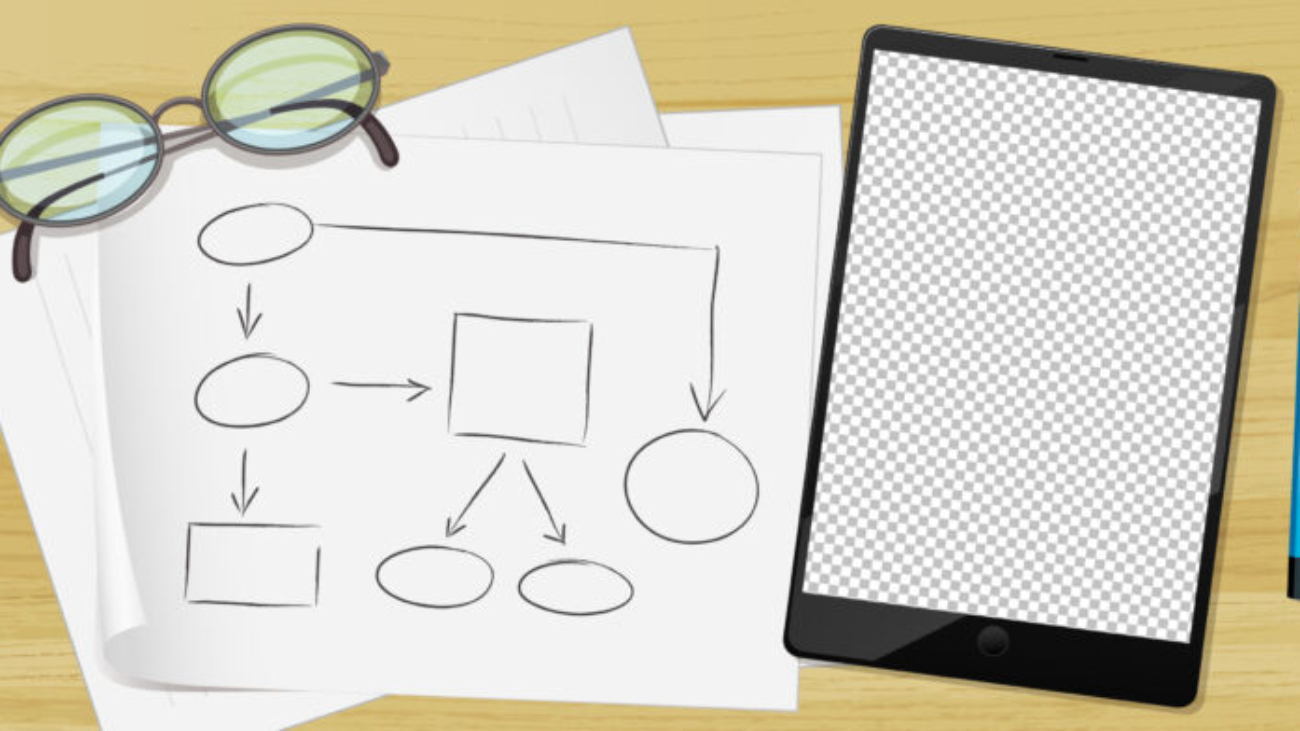 Tablet and paper on the table illustration