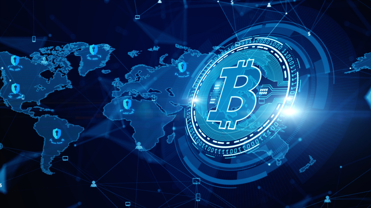 Bitcoin blockchain crypto currency digital encryption, Digital money exchange, Technology network connections background concept.